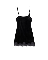 Robe courte à bretelles en velours - Noir