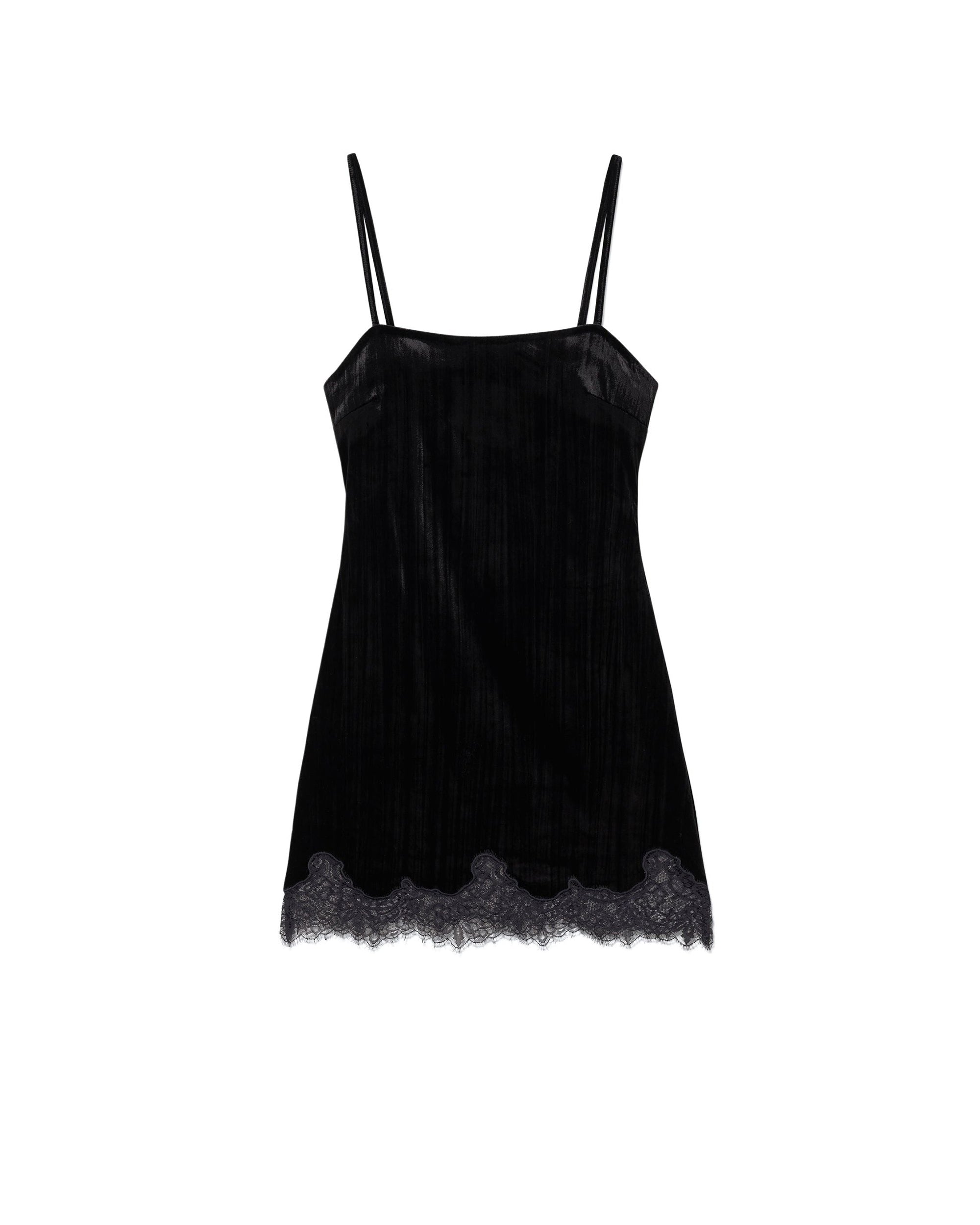 Robe courte à bretelles en velours - Noir