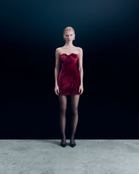 HOT RED / NEW / QTY : 74 / Robe Courte Bustier Velours Crinkle - Hot Red