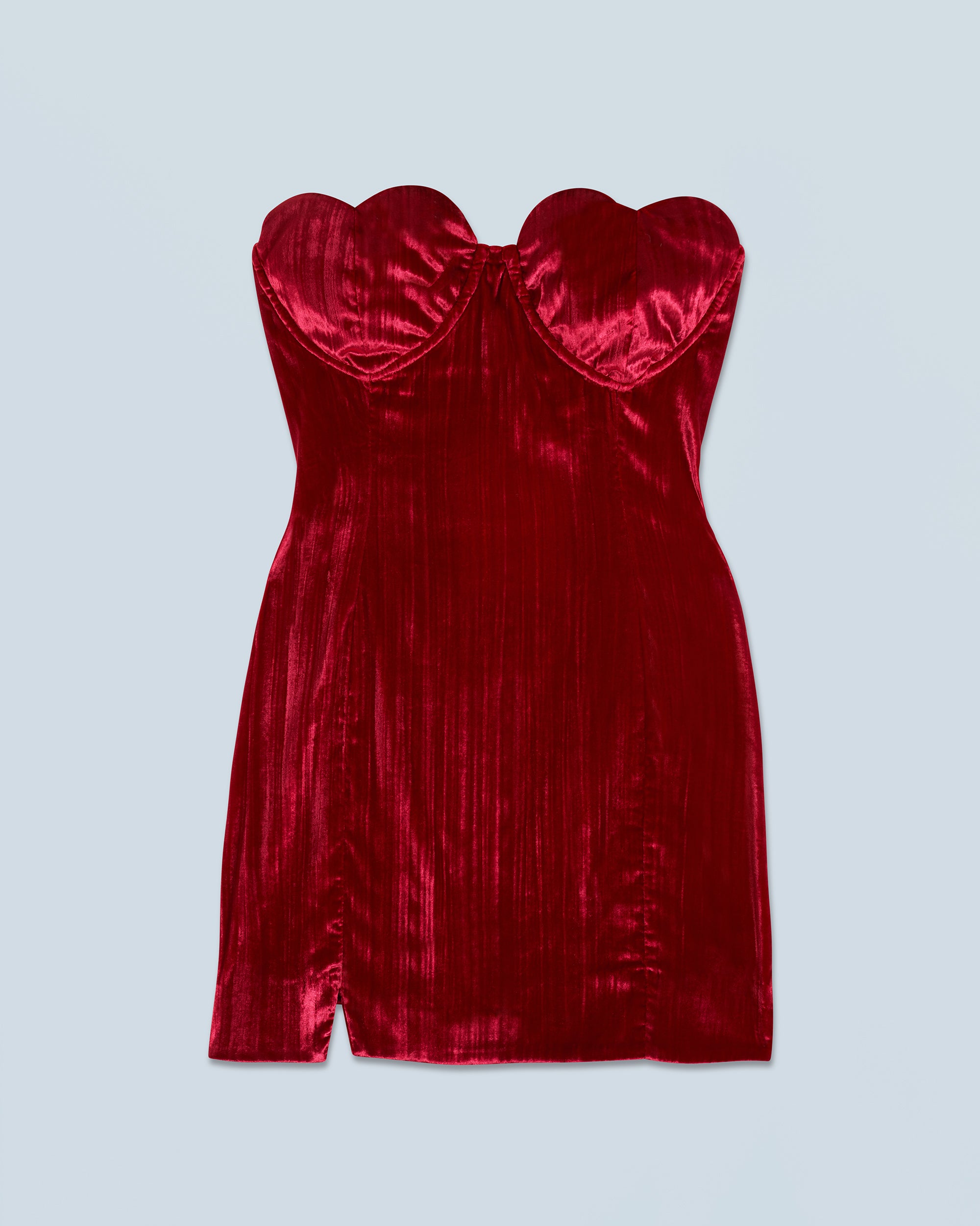 HOT RED / NEW / QTY : 74 / Robe Courte Bustier Velours Crinkle - Hot Red