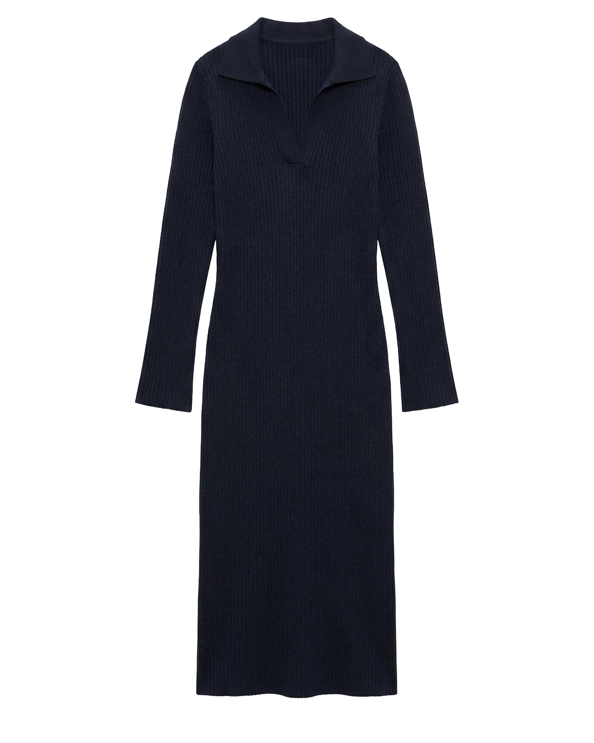 Robe longue à col polo en laine - Navy