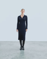 Y. ONLY PORTE / NAVY / NEW / QTY : 49 / Robe Longue Manche Longue Col Polo - Navy
