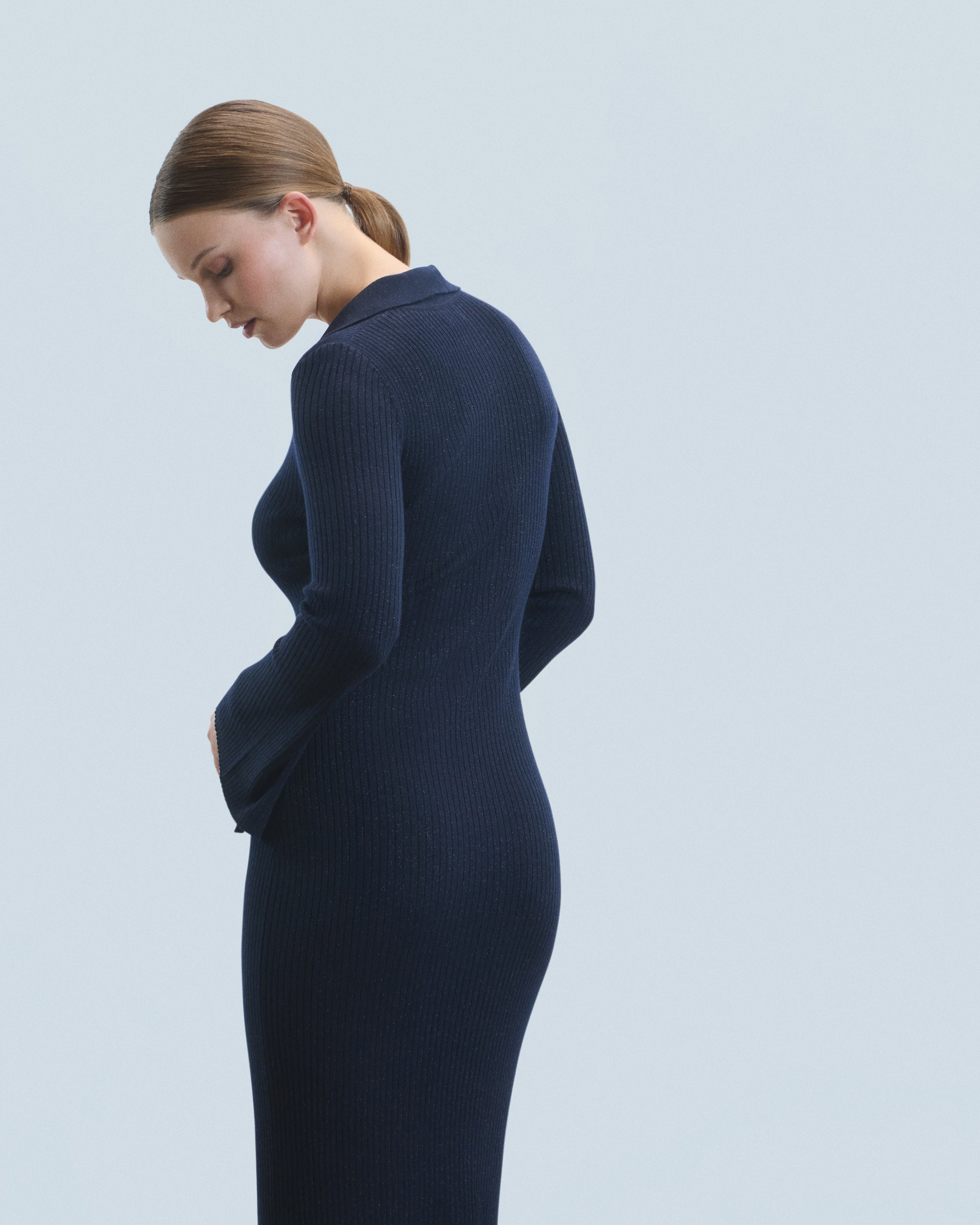 Y. ONLY PORTE / NAVY / NEW / QTY : 49 / Robe Longue Manche Longue Col Polo - Navy