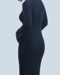 Robe longue à col polo en laine - Navy