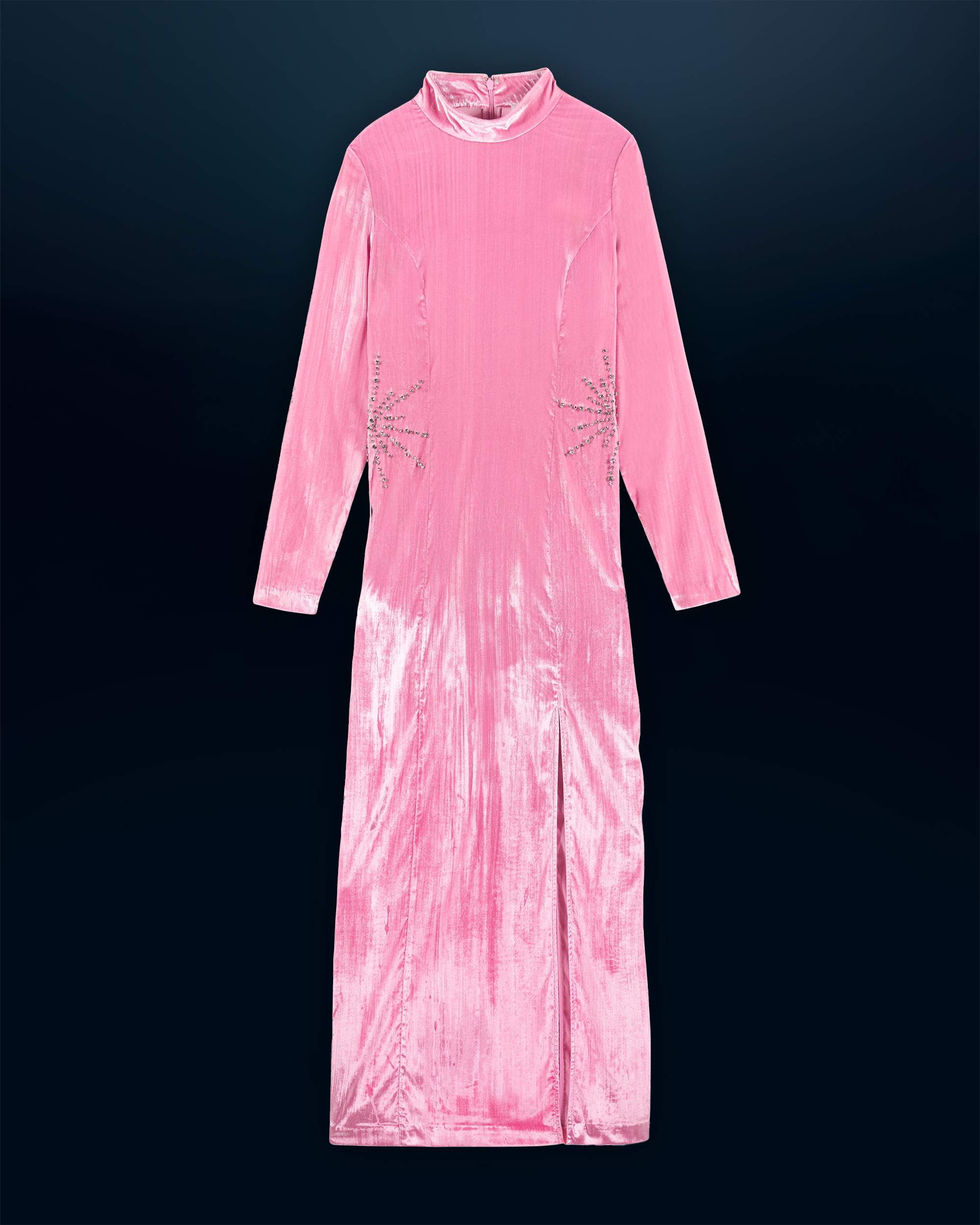 CRYSTAL PINK / NEW / QTY : 59 / Robe Longue Manche Longue Velours Crinkle - Crystal Pink