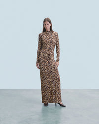 HOT LEOPARD / NEW / QTY : 104 / Robe Longue Manche Longue Jersey - Hot Leopard