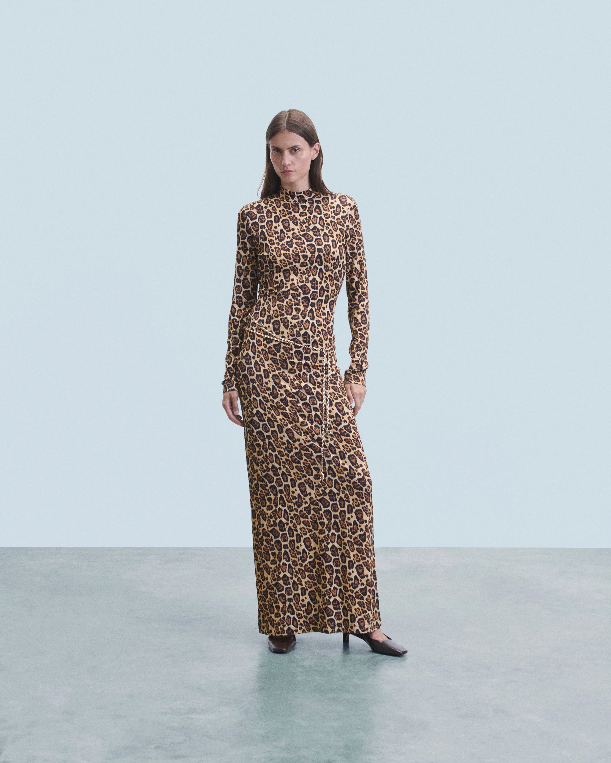 HOT LEOPARD / NEW / QTY : 104 / Robe Longue Manche Longue Jersey - Hot Leopard