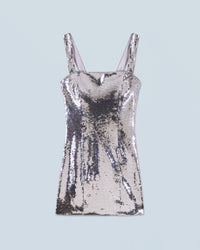 SILVER / NEW / QTY : 121 / Robe Courte Bretelle Sequins - Silver