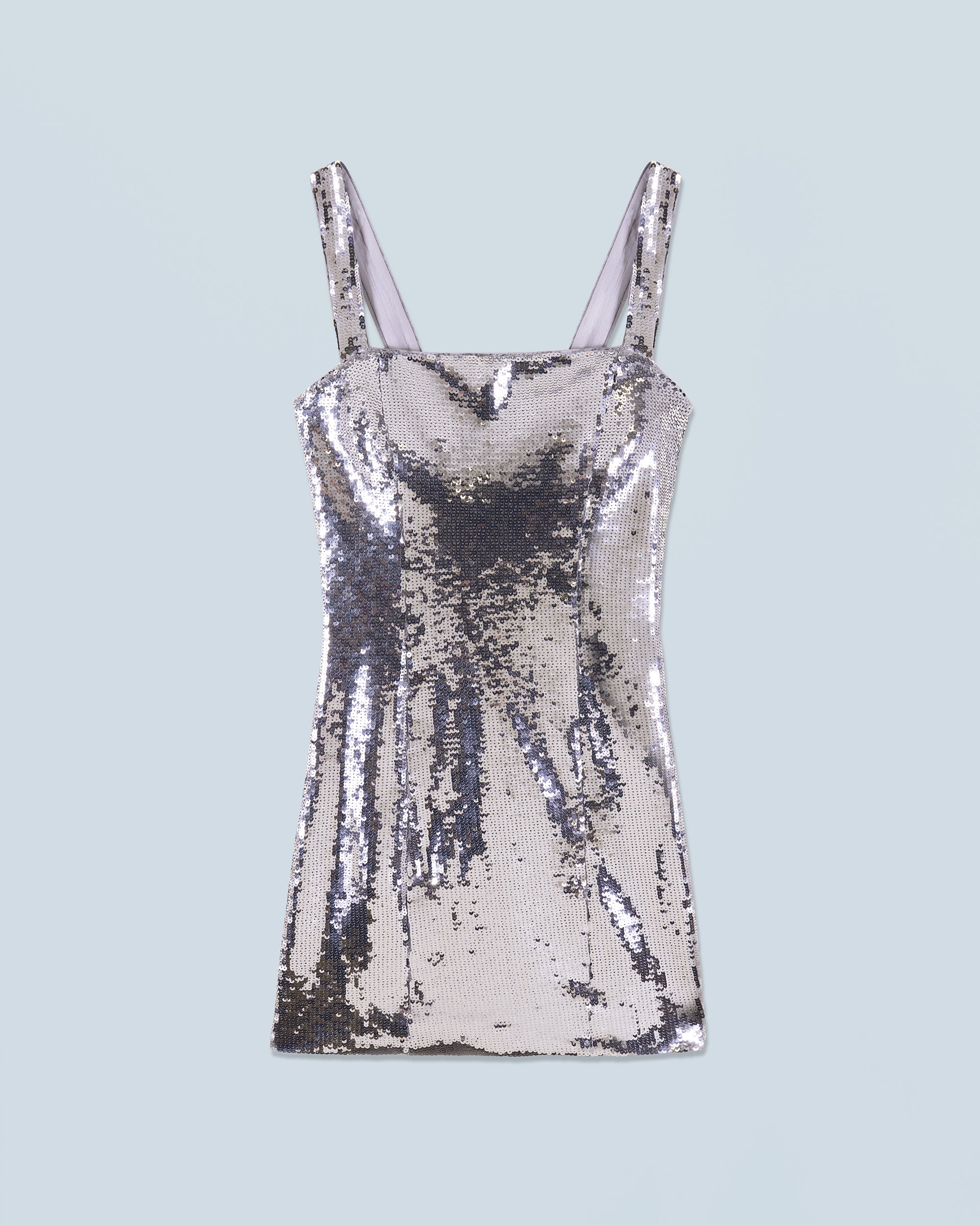 SILVER / NEW / QTY : 121 / Robe Courte Bretelle Sequins - Silver