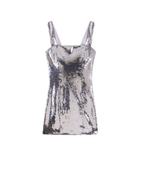 Robe courte à bretelles en sequins - Silver