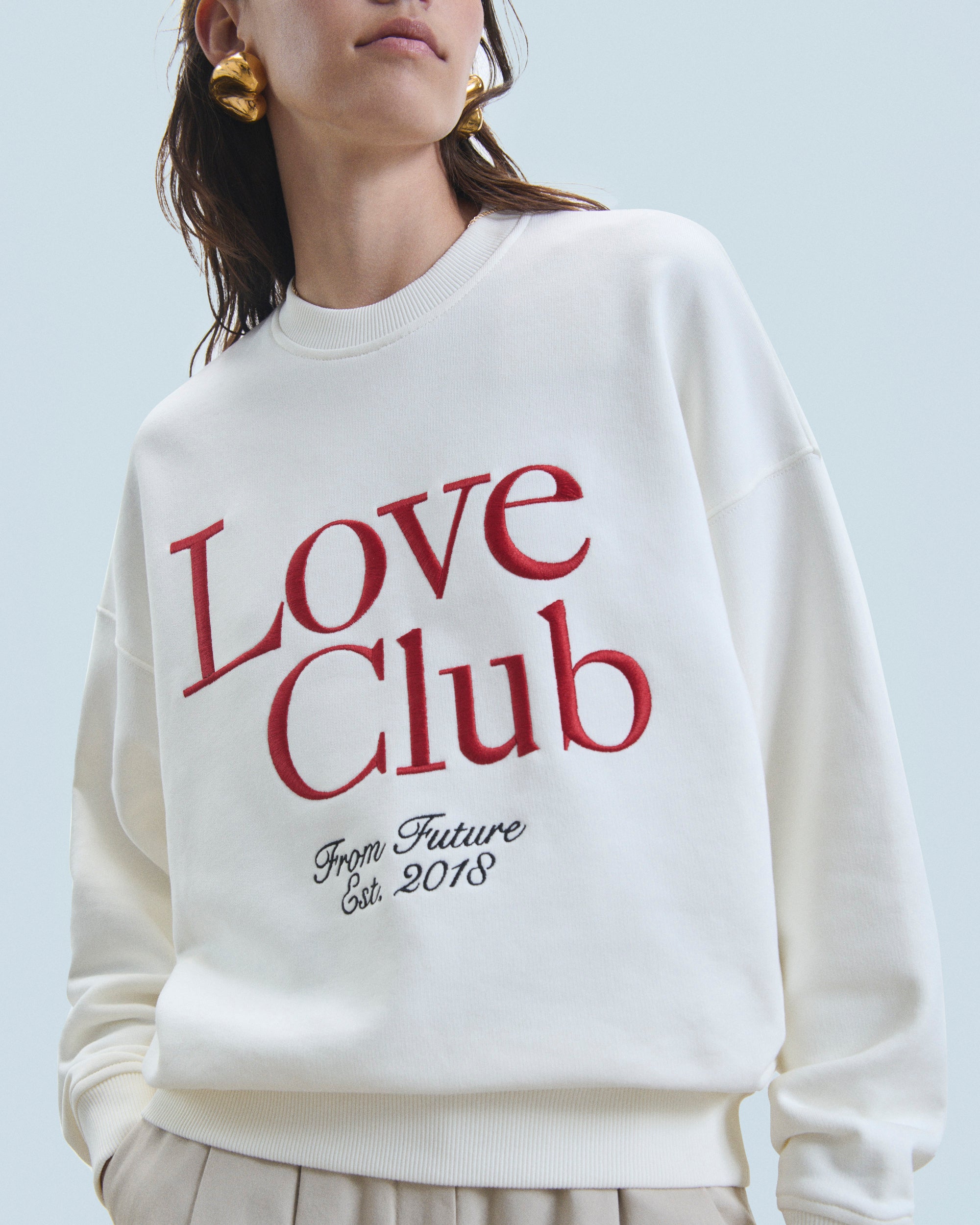 Sweatshirt à col rond Love Club - Ecru