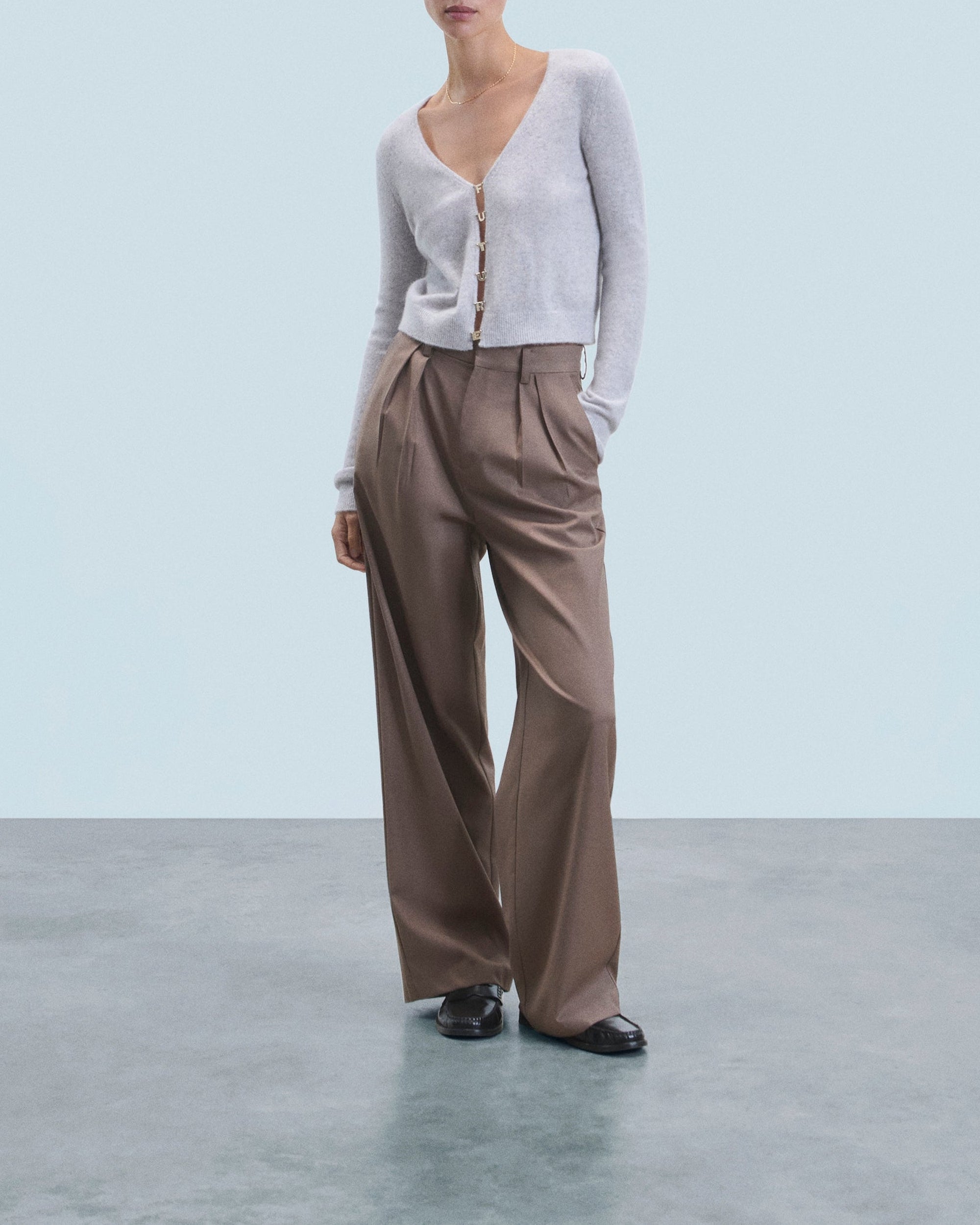 Cashmere Cropped Cardigan - Light Heather Grey