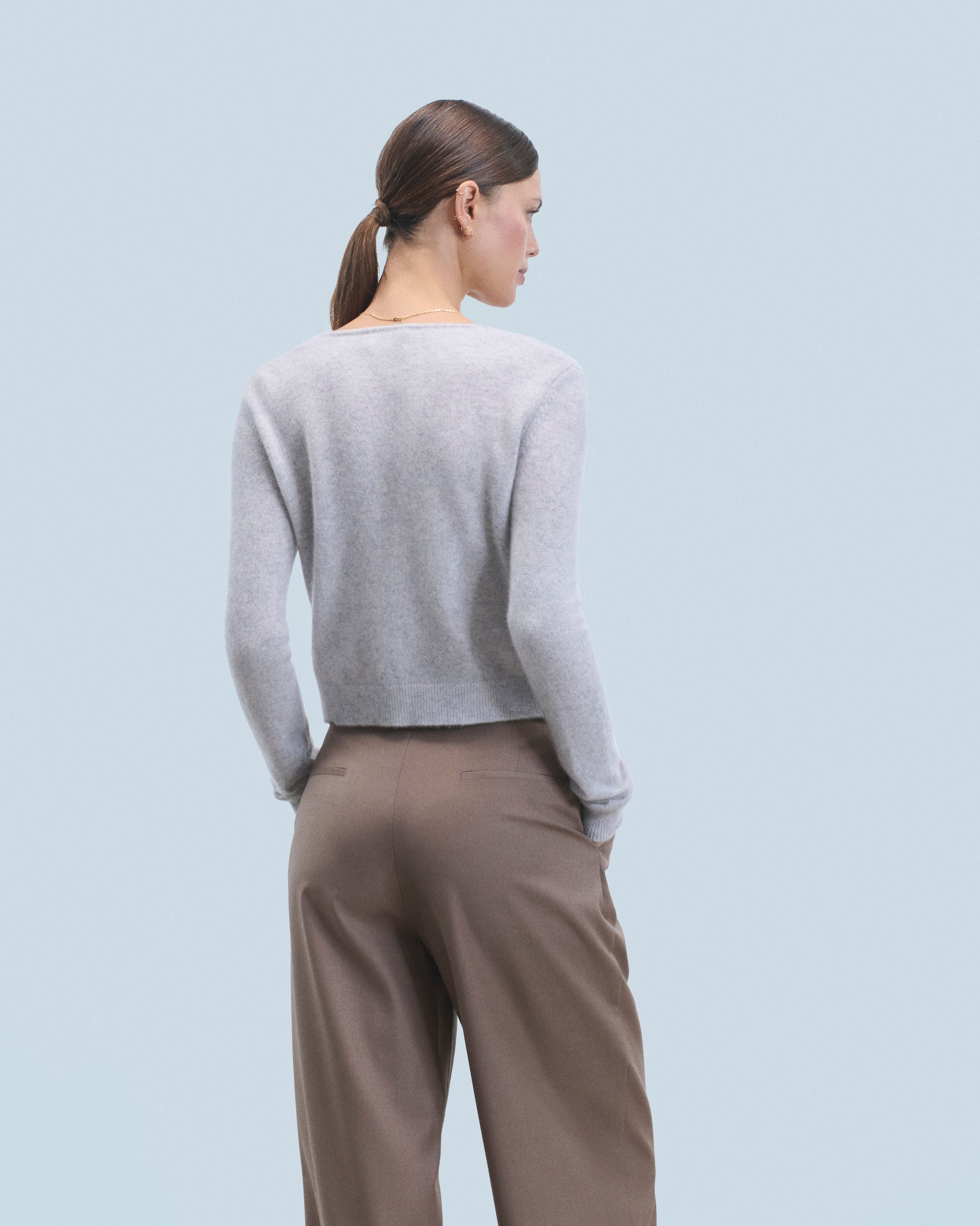 Cashmere Cropped Cardigan - Light Heather Grey