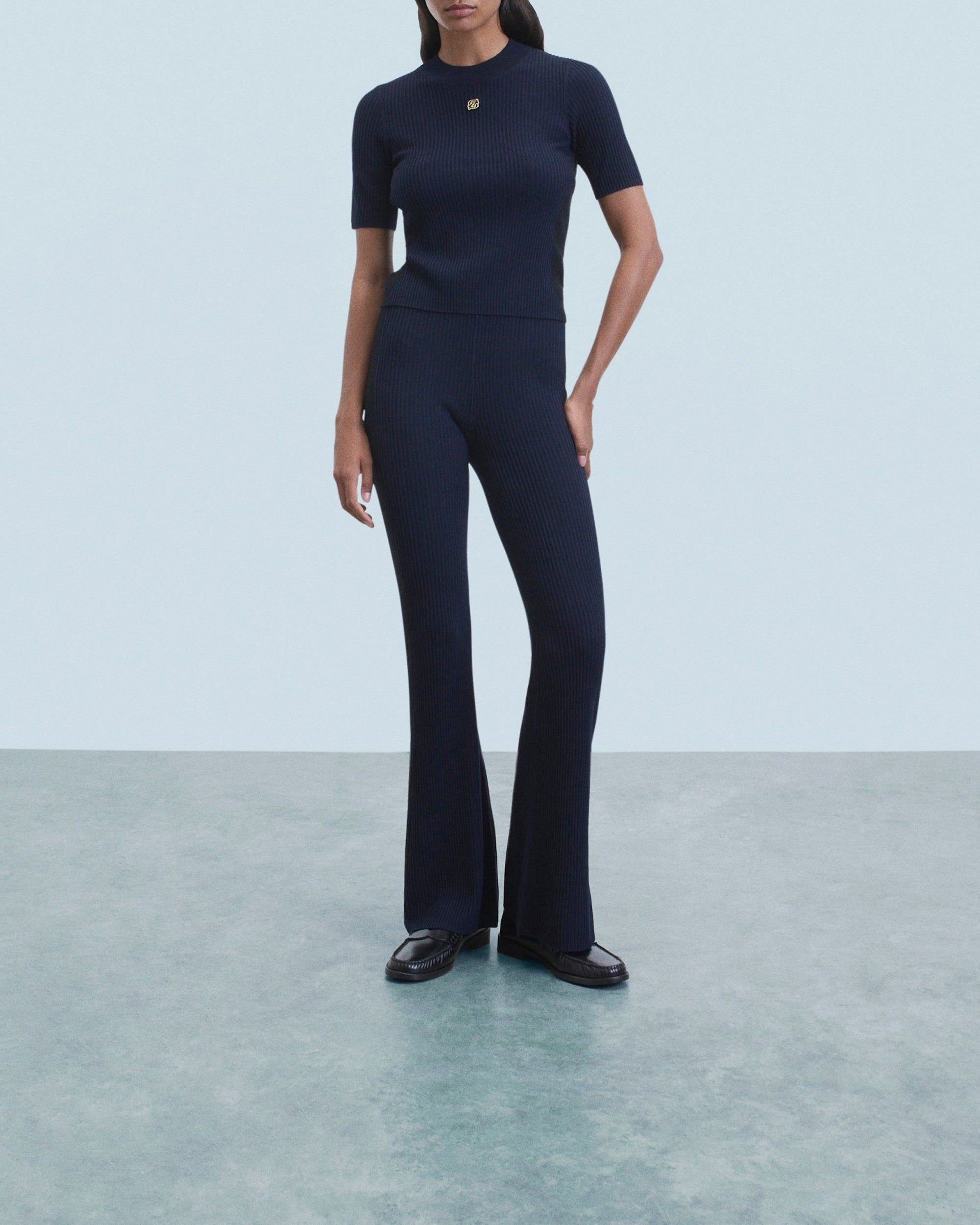 Top à manches courtes en laine - Navy