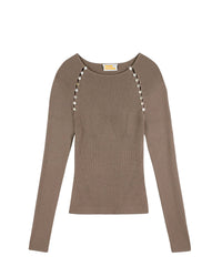 Top à manches longues en laine - Taupe