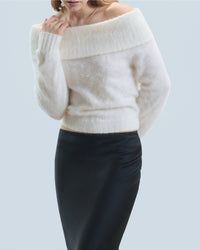 Pull à col bardot en cachemire brossé - Ecru
