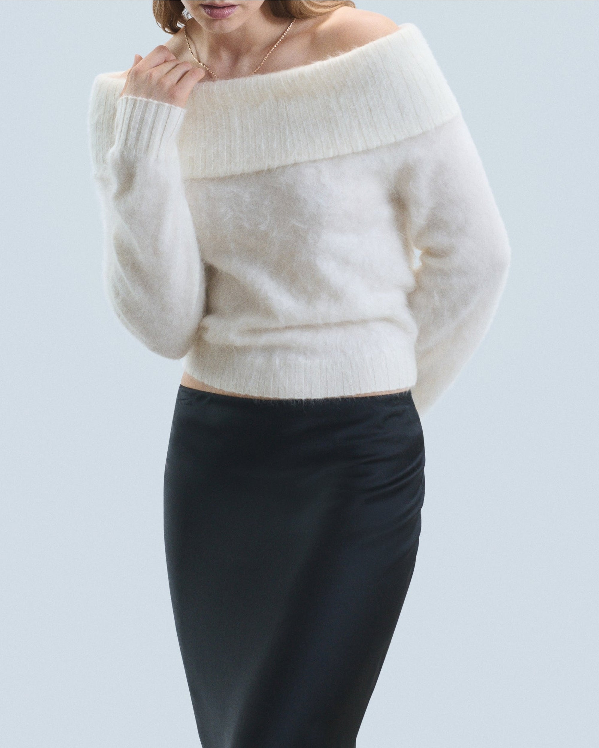 Pull à col bardot en cachemire brossé - Ecru