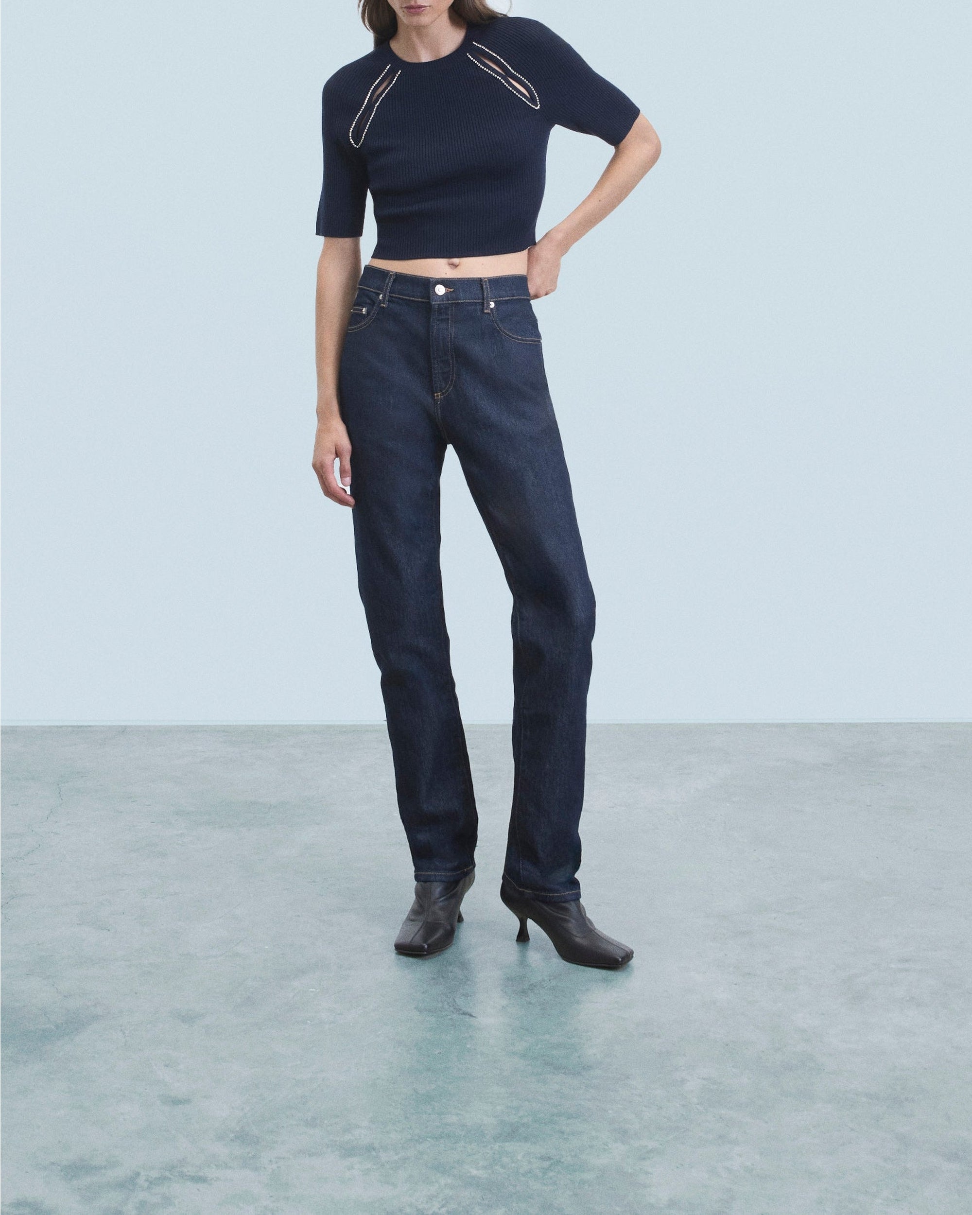 Top à manches courtes en laine - Navy