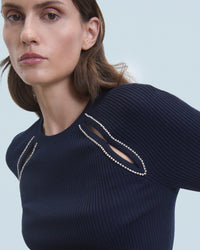 NAVY / NEW / QTY : 2 / Top Manches Courtes Ouvertures et Broderies - Navy