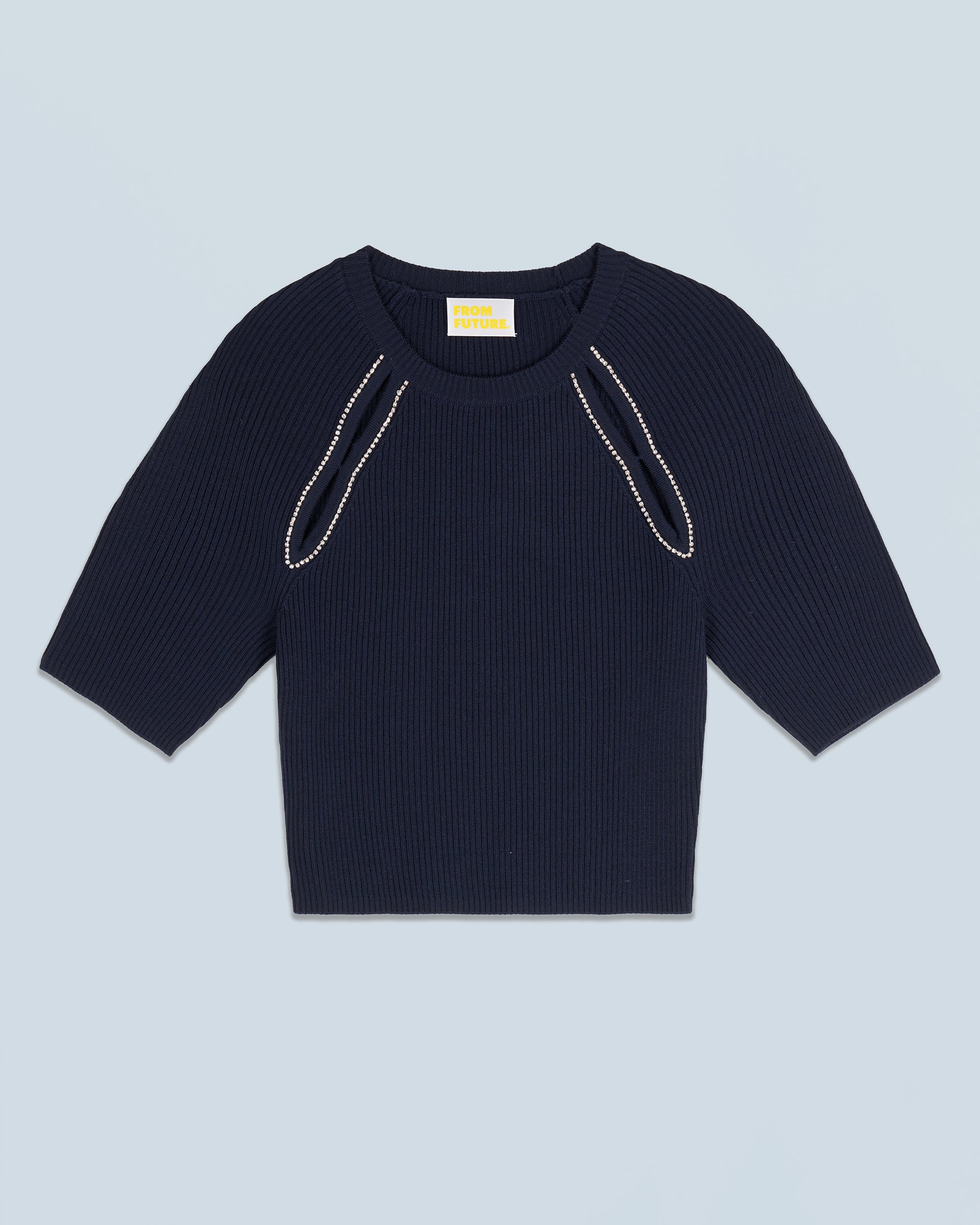 NAVY / NEW / QTY : 2 / Top Manches Courtes Ouvertures et Broderies - Navy