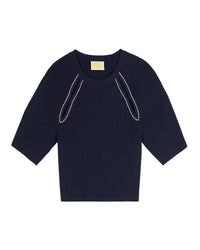 Top à manches courtes en laine - Navy
