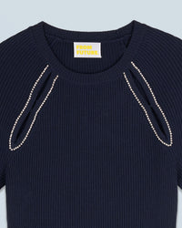 Top à manches courtes en laine - Navy