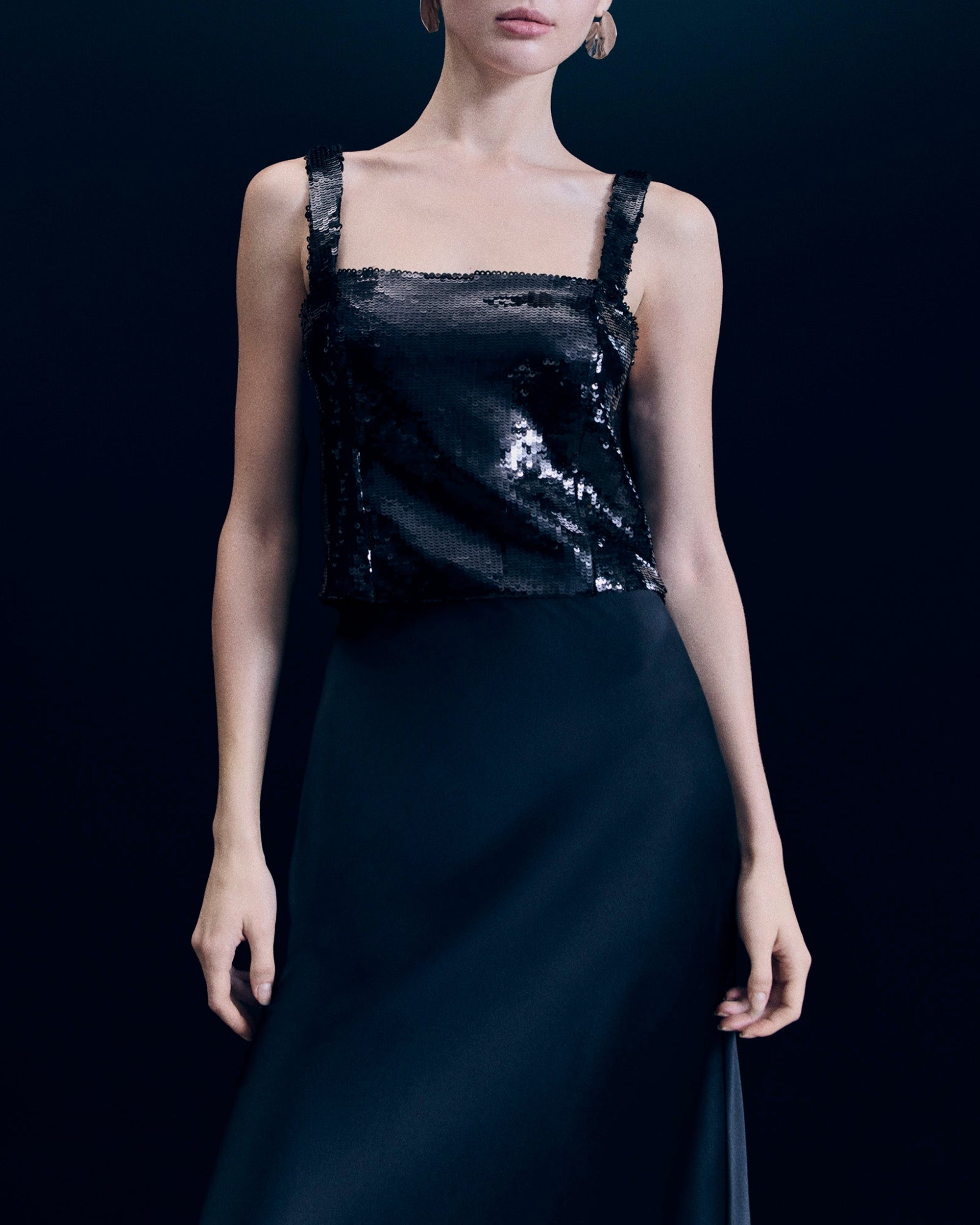 Top à bretelles en sequins - Noir