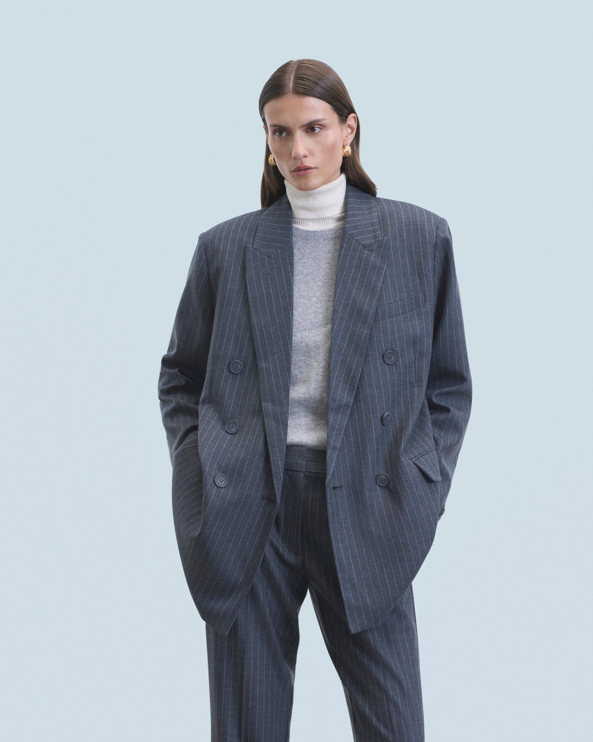 Y. ONLY PORTE / RAYURES GRIS / NEW / QTY : 34 / Veste Blazer Tailoring - Rayures Gris