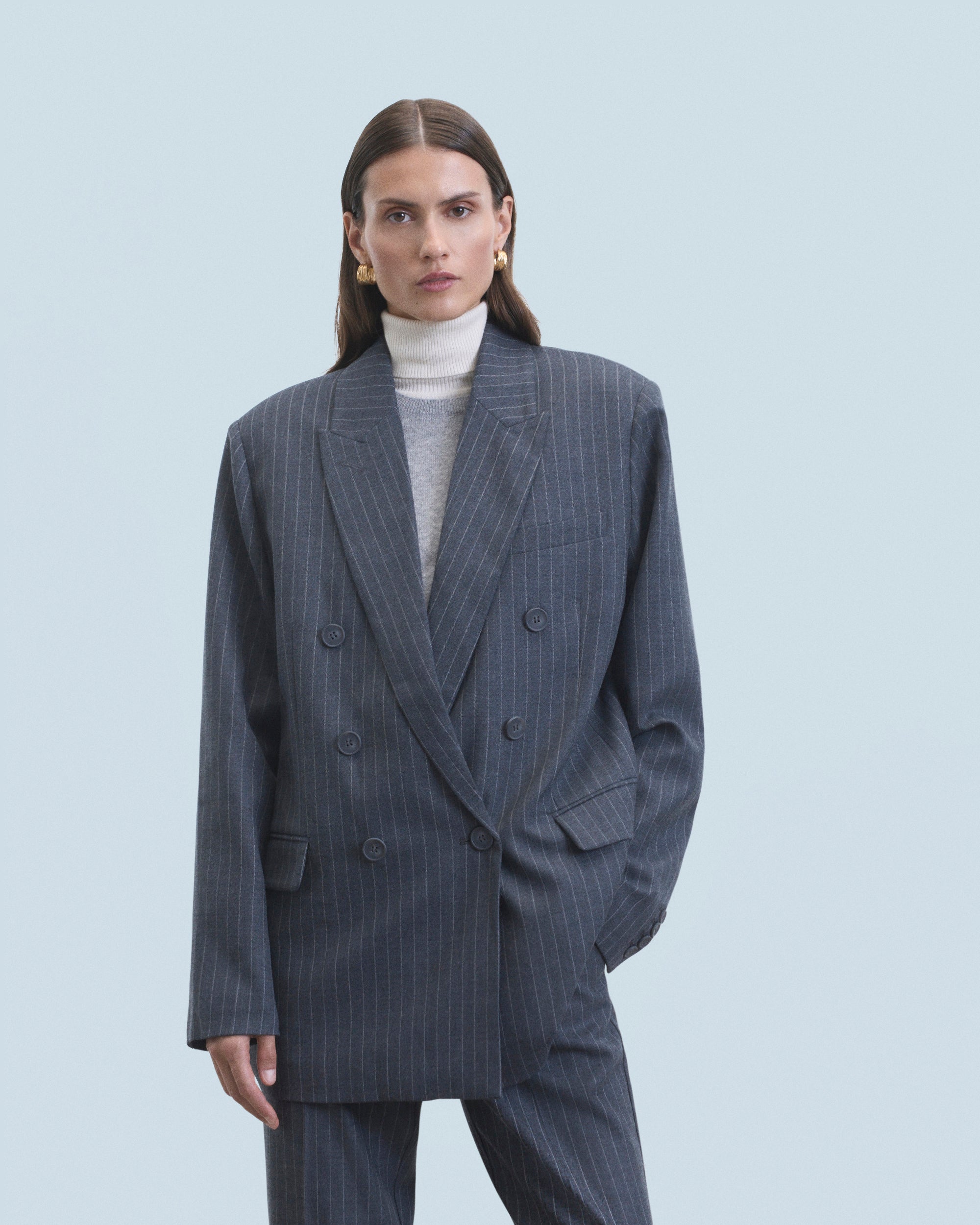 Y. ONLY PORTE / RAYURES GRIS / NEW / QTY : 34 / Veste Blazer Tailoring - Rayures Gris