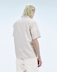 Y. ONLY PORTE / RAYURE BEIGE/ECRU / NEW / QTY : 17 / Chemise Manches Courtes Popeline - Rayure Beige/Ecru