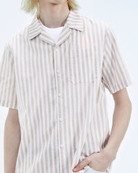 Y. ONLY PORTE / RAYURE BEIGE/ECRU / NEW / QTY : 17 / Chemise Manches Courtes Popeline - Rayure Beige/Ecru