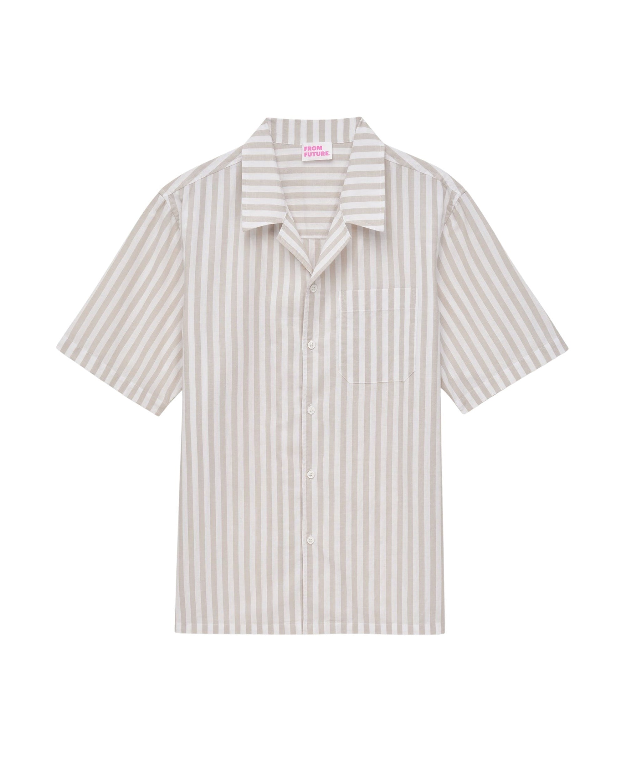 Chemise à manches courtes - Rayure Beige
