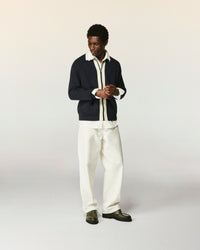 NAVY / NEW / QTY : 3 / Pull Gilet Zippé Bandes Bicolores - Navy