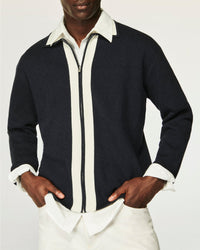 Gilet zippé à bandes bicolores - Navy