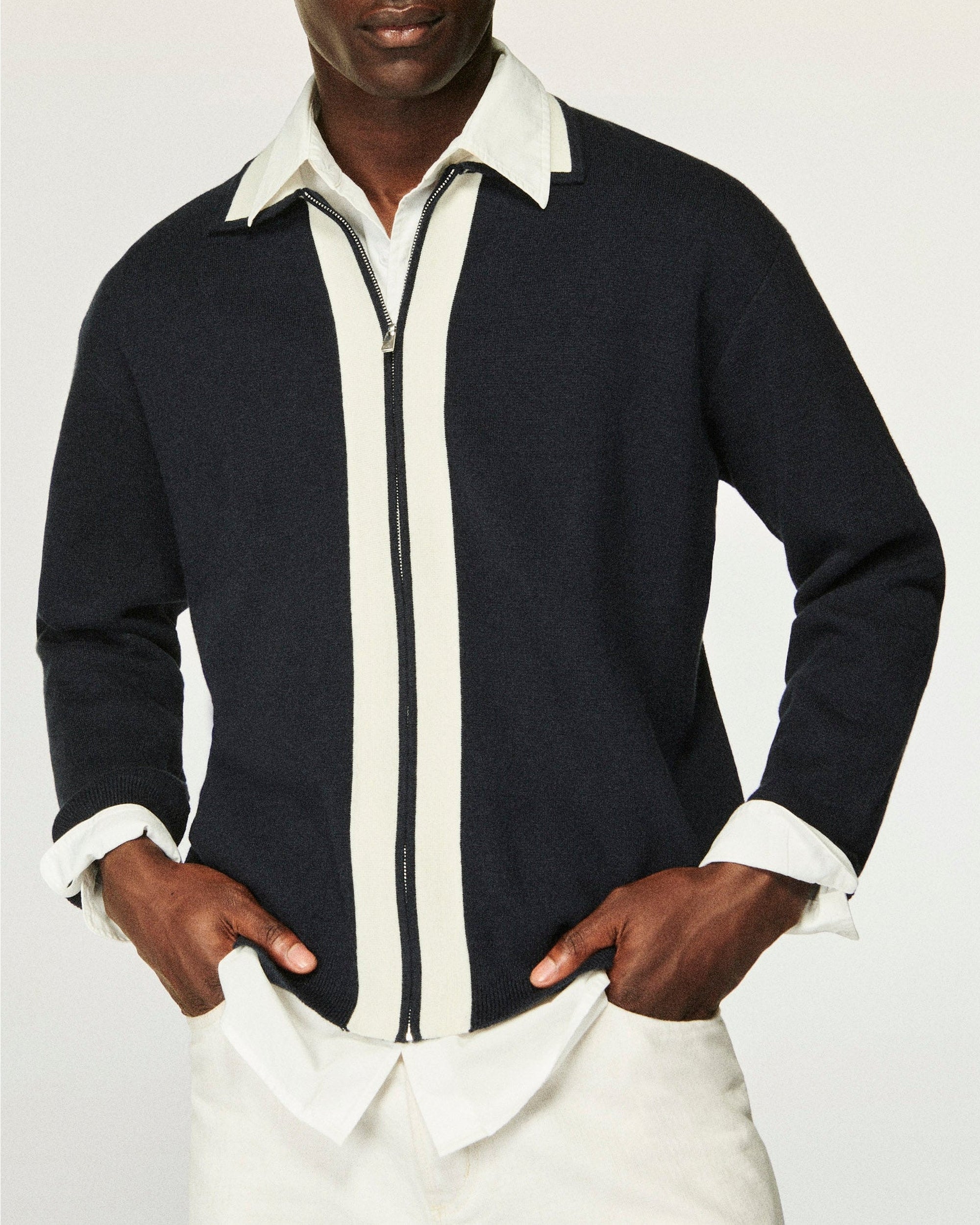 Gilet zippé à bandes bicolores - Navy