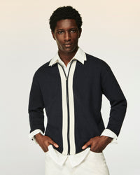 NAVY / NEW / QTY : 3 / Pull Gilet Zippé Bandes Bicolores - Navy