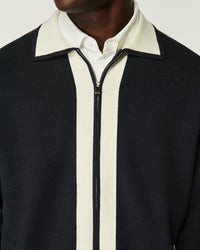 NAVY / NEW / QTY : 3 / Pull Gilet Zippé Bandes Bicolores - Navy