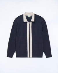 NAVY / NEW / QTY : 3 / Pull Gilet Zippé Bandes Bicolores - Navy