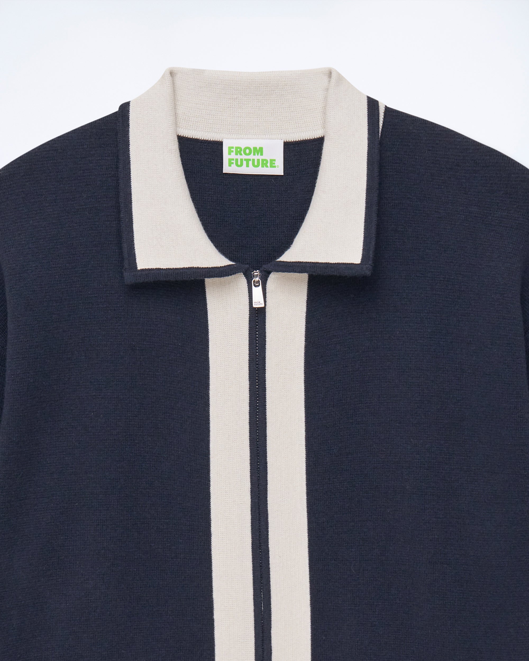 NAVY / NEW / QTY : 3 / Pull Gilet Zippé Bandes Bicolores - Navy