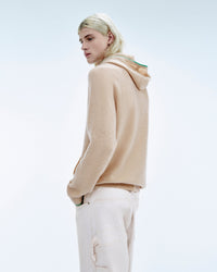Pull Hoodie à Poche et Liserets Contrastes  - Beige Chiné