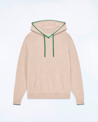 BEIGE CHINÉ / NEW / QTY : 3 / Pull Hoodie à Poche et Liserets Contrastes - Beige Chiné