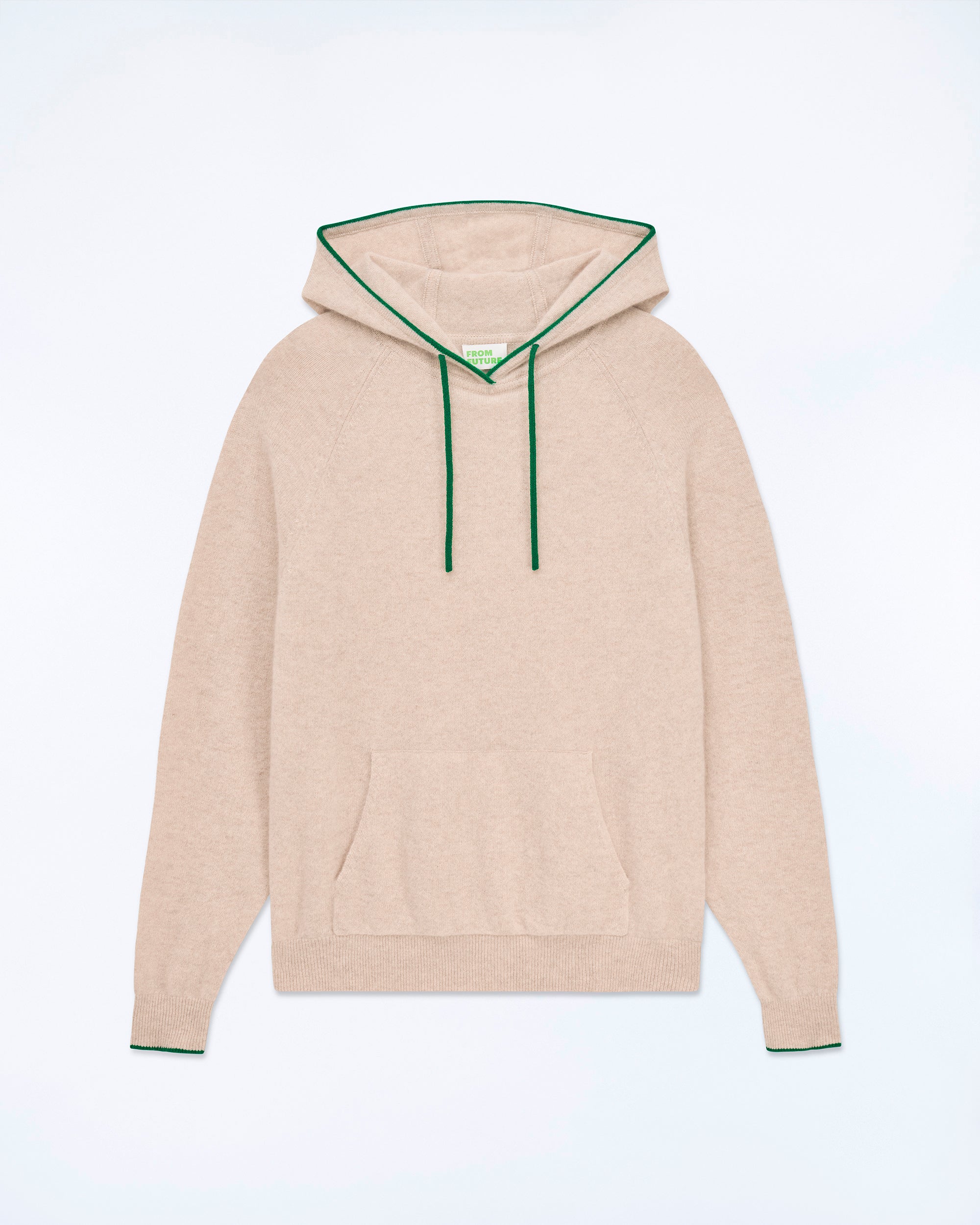BEIGE CHINÉ / NEW / QTY : 3 / Pull Hoodie à Poche et Liserets Contrastes - Beige Chiné
