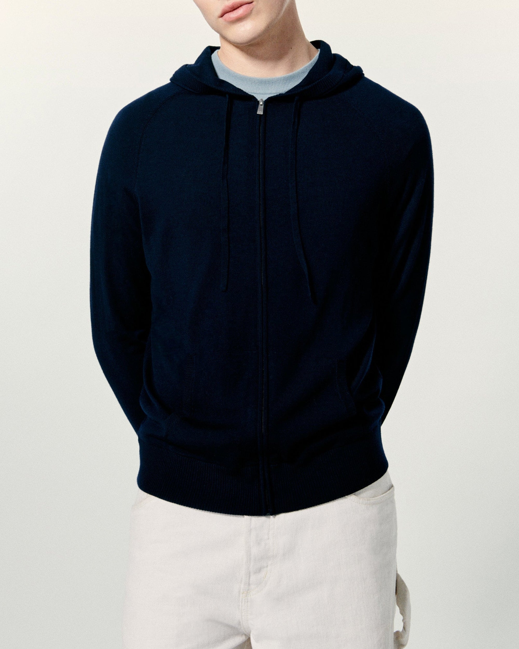 Hoodie à capuche en laine mérinos - Gris Chiné Foncé