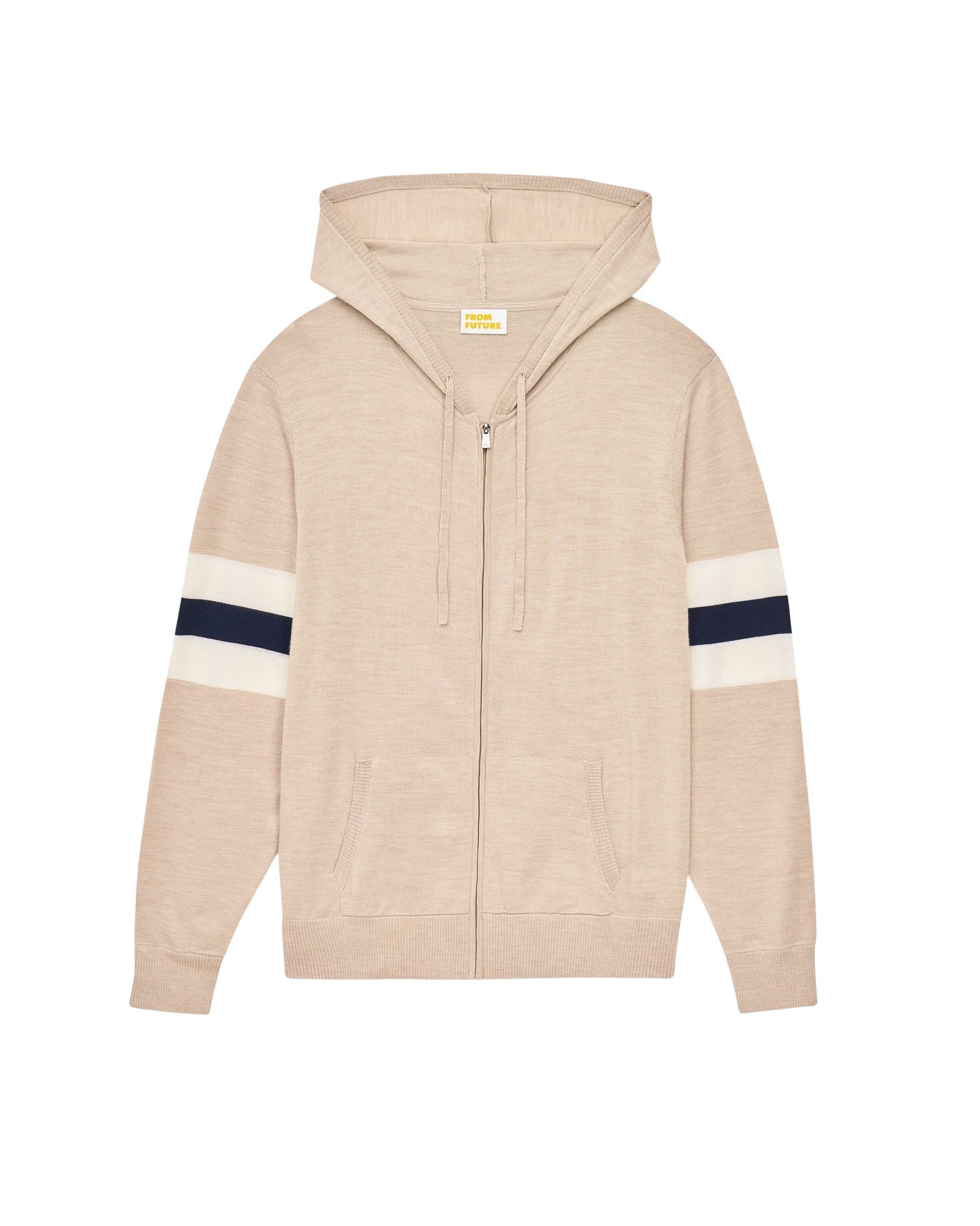 Hoodie zippé en laine - Beige Chiné