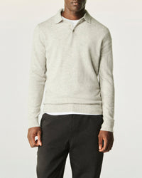 Pull à col polo uni en cachemire - Gris Chiné Clair