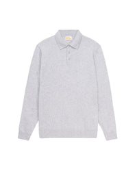 Pull à col polo uni en cachemire - Gris Chiné Clair