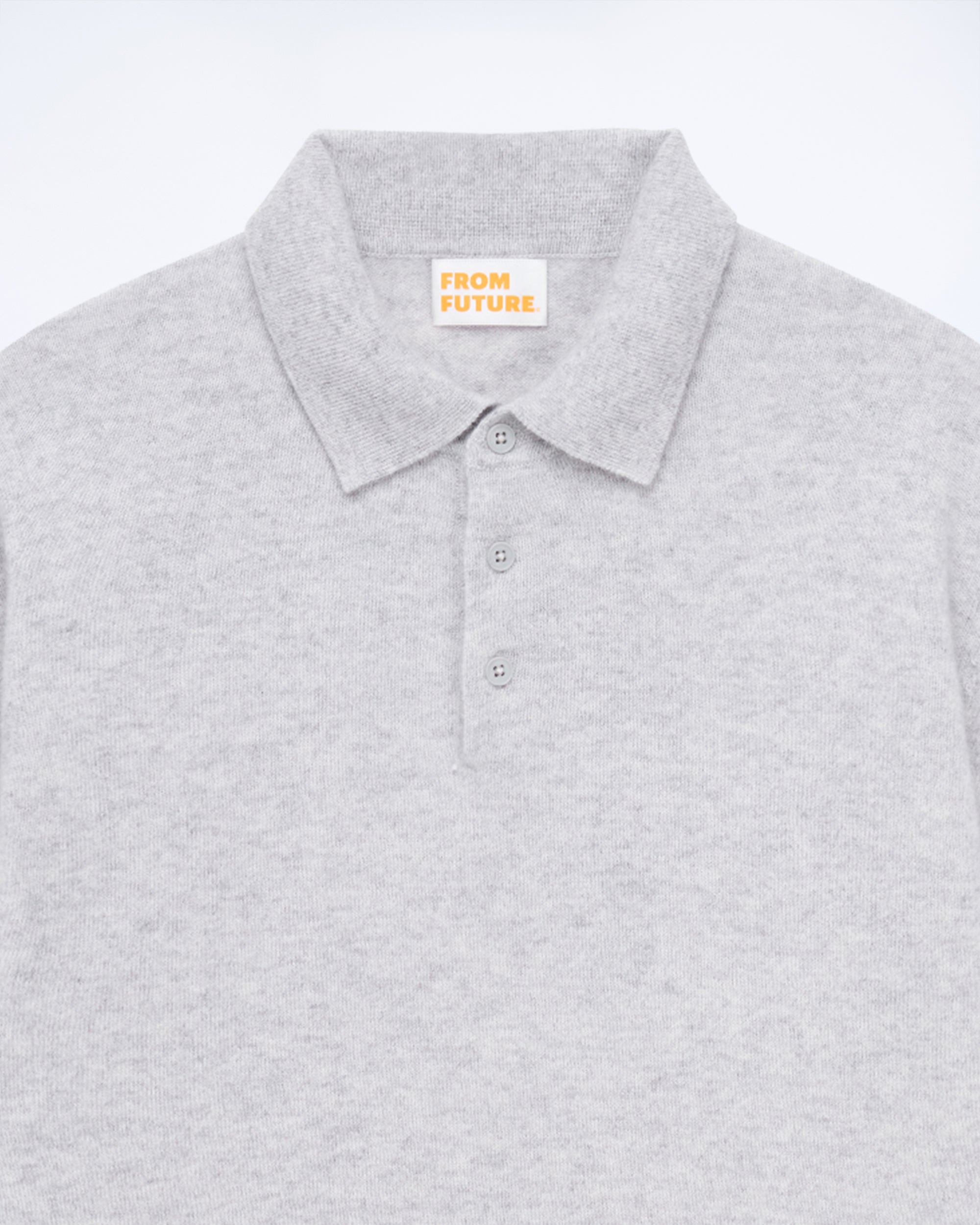 Pull à col polo uni en cachemire - Gris Chiné Clair