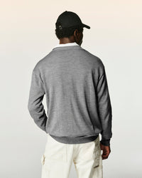 Pull à col polo en laine mérinos - Gris Chiné Foncé