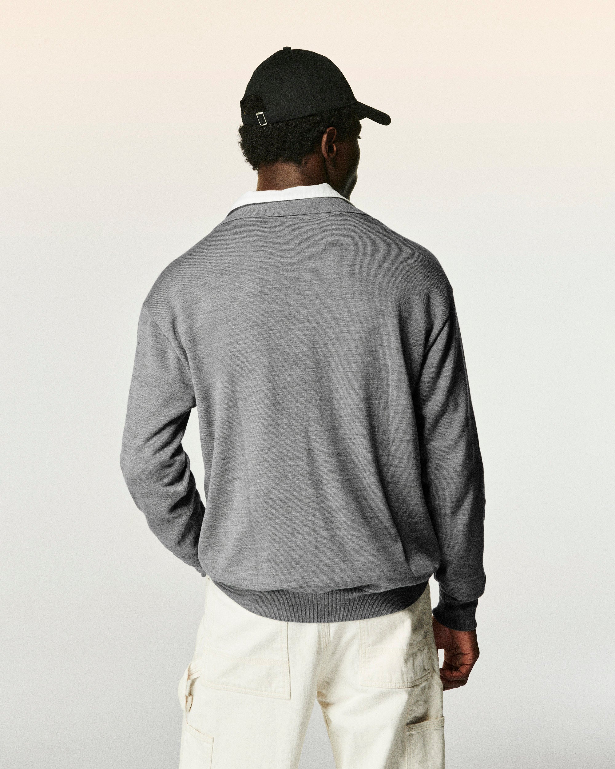 Pull à col polo en laine mérinos - Gris Chiné Foncé