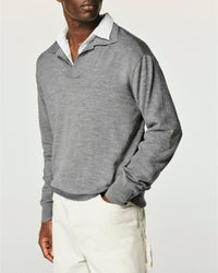 Pull à col polo en laine mérinos - Gris Chiné Foncé